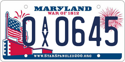 MD license plate 0AX0645