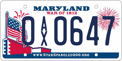 MD license plate 0AX0647