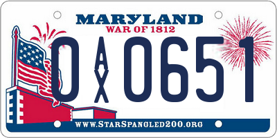 MD license plate 0AX0651