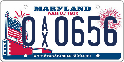 MD license plate 0AX0656