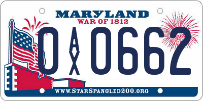 MD license plate 0AX0662
