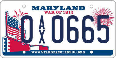 MD license plate 0AX0665