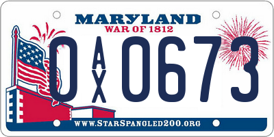 MD license plate 0AX0673