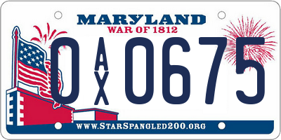 MD license plate 0AX0675