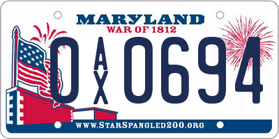 MD license plate 0AX0694