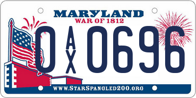 MD license plate 0AX0696