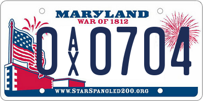 MD license plate 0AX0704