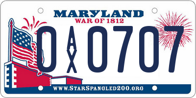 MD license plate 0AX0707
