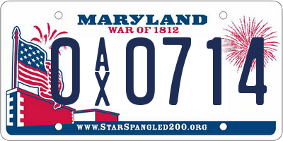 MD license plate 0AX0714