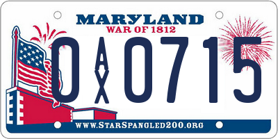 MD license plate 0AX0715