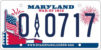 MD license plate 0AX0717