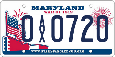 MD license plate 0AX0720