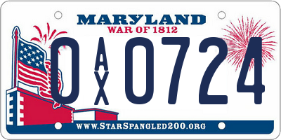 MD license plate 0AX0724