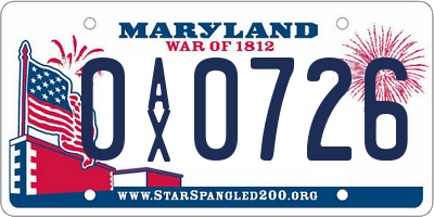 MD license plate 0AX0726