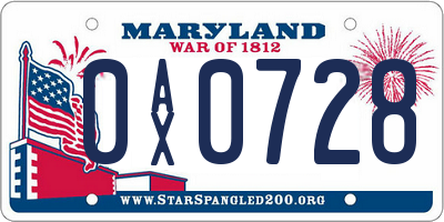 MD license plate 0AX0728