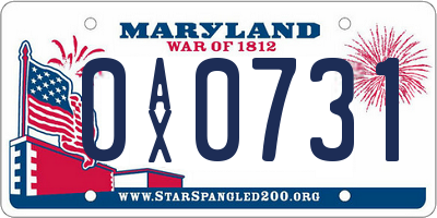 MD license plate 0AX0731