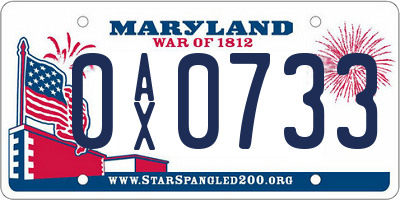 MD license plate 0AX0733