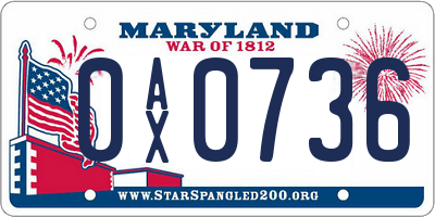 MD license plate 0AX0736
