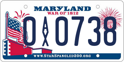 MD license plate 0AX0738