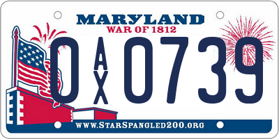 MD license plate 0AX0739