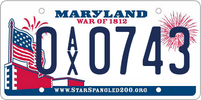 MD license plate 0AX0743