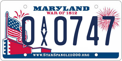 MD license plate 0AX0747