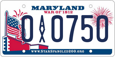 MD license plate 0AX0750