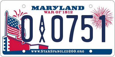 MD license plate 0AX0751