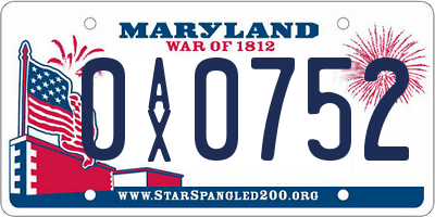 MD license plate 0AX0752