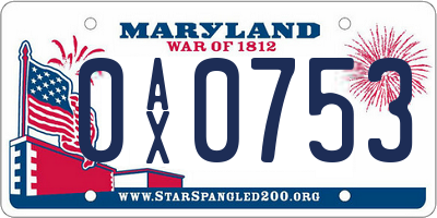MD license plate 0AX0753