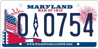 MD license plate 0AX0754