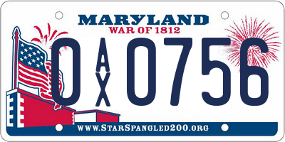 MD license plate 0AX0756