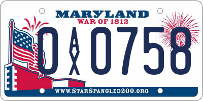 MD license plate 0AX0758