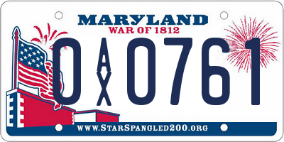 MD license plate 0AX0761