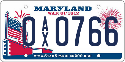 MD license plate 0AX0766