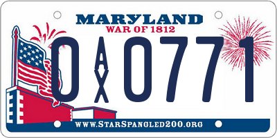 MD license plate 0AX0771