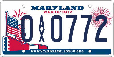 MD license plate 0AX0772