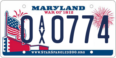 MD license plate 0AX0774