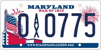 MD license plate 0AX0775