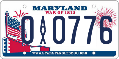 MD license plate 0AX0776