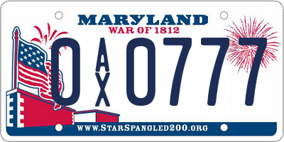 MD license plate 0AX0777