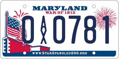 MD license plate 0AX0781