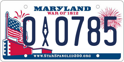 MD license plate 0AX0785