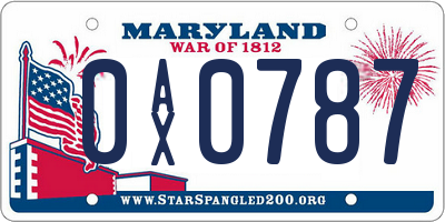 MD license plate 0AX0787