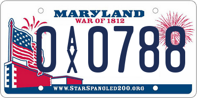 MD license plate 0AX0788