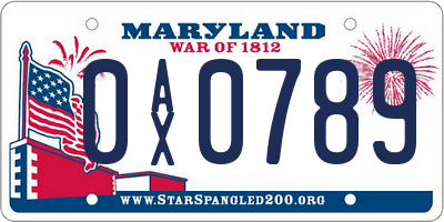 MD license plate 0AX0789