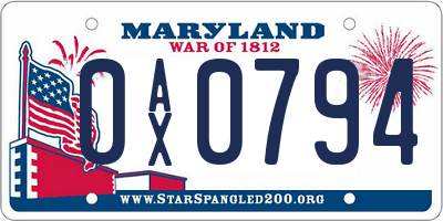 MD license plate 0AX0794