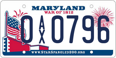 MD license plate 0AX0796