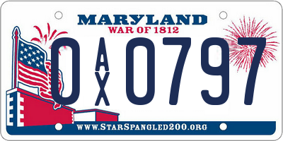MD license plate 0AX0797