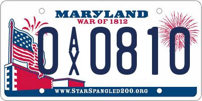 MD license plate 0AX0810